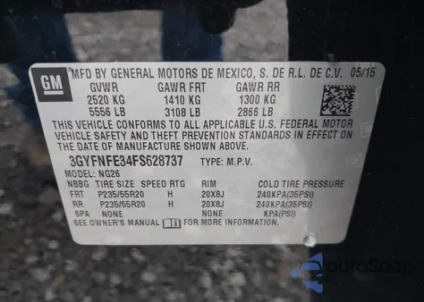 2015 Cadillac Srx Performance Collection z USA, uszkodzony, nr VIN 3GYFNFE34FS628737